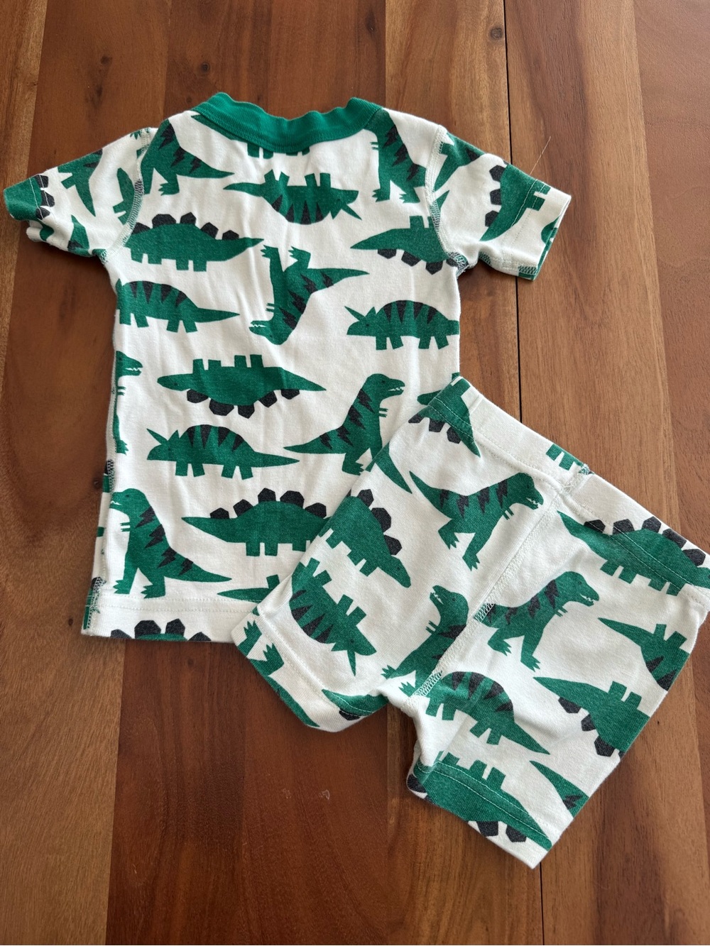 Hanna Andersson White and Green Dinosaur Pajama Set
